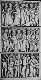 Diptych, 3 registers, bands of rosettes (décor de roses) (Wing, left)
