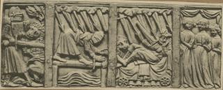 Back panel (fragment of a casket; coffret); reused as part of the binding of a book (Front)