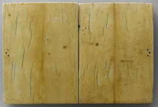 Diptych, 2 registers, 4 arches across, bands of rosettes (frise d'arcatures; décor de roses) (Back)