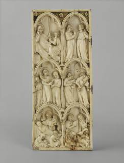 Wing, left (fragment of a diptych), 3 registers, 2 arches across (frise d'arcatures; colonnettes) (Front)