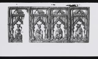 Openwork panel (part of a casket), 1 register, 2 arches across (plaque ajourée) (Front, panels as arranged on acquisition)