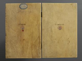 Diptych, 1 register, 1 arch across, bands of rosettes (plaquettes; décor de roses; colonnettes) (Back, open)