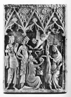 Panel, 1 register, 3 ogee arches across (frise d'arcatures); possibly reused as a lid for a reliquary (Front)