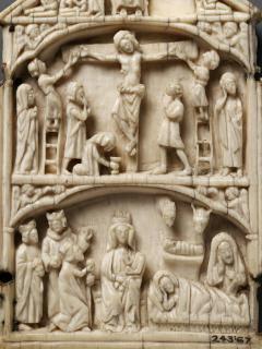 Centre panel (part of a gabled triptych), 3 registers, 1 arch across (plaquette) (Front, detaio)