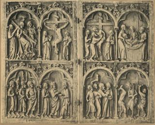 Diptych, 2 registers, 2 arches across (colonnettes; frise d'arcatures) (Front)