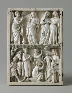 Wing, left (fragment of a diptych), 2 registers, band of rosettes (décor de roses) (Front)