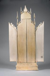 Triptych, 3 registers, with arches (tabernacle; colonnettes; frise d'arcatures) (Back)