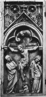 Panel (fragment of a polyptych), 1 register, 1 arch across, bands of rosettes (plaquette; décor de roses) (Front)