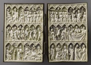 Diptych, 3 registers, 6 arches across (frise d'arcatures; colonnettes) (Front)