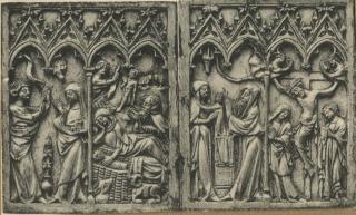 Diptych, 1 register, 4 arches across (plaquettes; frise d'arcatures; colonnettes) (Front (open))