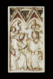 Devotional booklet, with covers, 1 register, 2 arches across and 6 painted panels (frise d'arcatures; plaquette) (Back cover)