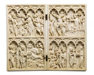 Diptych, 2 registers, 4 arches across (frise d'arcatures; colonnettes) (Front)