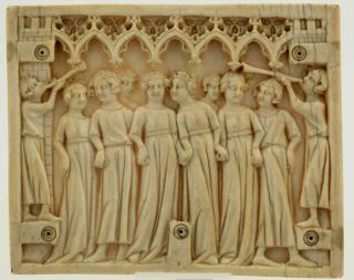 Panel (fragment of a casket; end panel), 1 register, 5 full and 2 half arches (coffret; frise d'arcatures) (Front)
