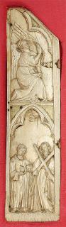 Gabled wing, left (fragment of a polyptych), 2 registers, 1 arch across (tabernacle) (Front)