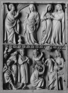 Wing, left (fragment of a diptych), 2 registers, band of rosettes (décor de roses) (Front)