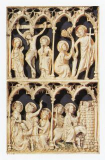 Openwork wing, right (fragment of a diptych), 2 registers, 4 arches across (frise d'arcatures; colonnettes; plaque ajourée) (Front)