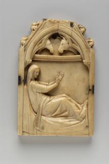 Gabled panel (fragment of a polyptych; upper register), 1 register, 1 arch across (plaquette; tabernacle) (Front)