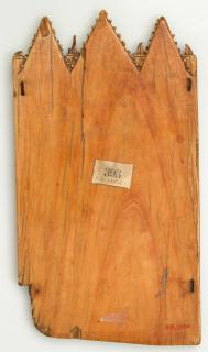 Centre panel with gables (fragment of a triptych), 2 registers, 3 arches across (frise d'arcatures; colonnettes) (Back)