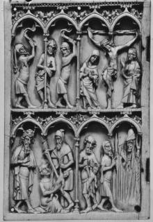 Wing, left (fragment of a diptych), 2 registers, 4 arches across (frise d'arcatures; colonnettes) (Front)