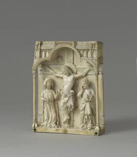 Centre panel (fragment of a polyptych), 1 register, 1 trefoil arch across (plaquette; colonnettes) (Front)