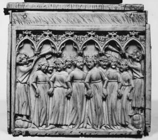Casket with arches and quatrefoils (coffret; quatre-feuilles; frise d'arcatures) (End, right)