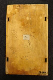 Centre panel (fragment of a triptych or polyptych), 2 registers, 3 arches across (frise d'arcatures; colonnettes) (Back)