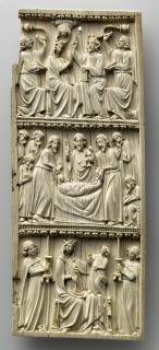 Wing, right (part of a diptych), 3 registers, bands of rosettes (décor de roses) (Front)