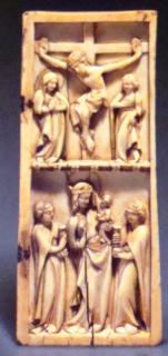 Wing, right (fragment of a diptych), 2 registers, bands of rosettes (plaquette; décor de roses) (Front)