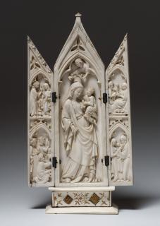 Gabled triptych, 2 registers, with base (tabernacle) (Front (open))