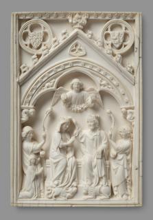 Wing, left (part of a diptych), 1 register, 1 arch across, bands of rosettes (plaquette; décor de roses) (Front)