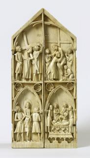 Wings, right and left (fragments of a triptych), 2 registers, 1 arch across (Front)