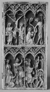Openwork wing, right (fragment of a diptych), 2 registers, 4 arches across (frise d'arcatures; colonnettes; plaque ajourée) (Front)