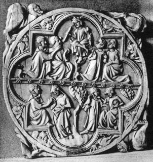 Mirror case, 2 registers, frame of 4 lobes, bands of rosettes (valve de miroir; décor de roses) (Front)