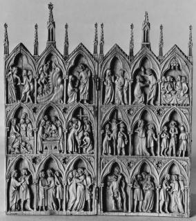Gabled diptych, 3 registers, 3 arches across (frise d'arcatures; colonnettes) (Front)