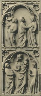 Diptych, 2 registers, 1 arch across, bands of rosettes (décor de roses; colonnettes) (Wing, left)