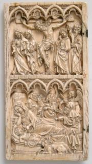 Wing, left (part of a diptych), 2 registers, 4 arches across, bands of rosettes (frise d'arcatures; décor de roses) (Front)