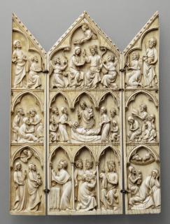 Gabled triptych, 3 registers, arches (colonnettes) (Front)