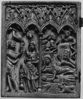 Wing, left (fragment of a diptych), 2 registers, 4 arches across (frise d'arcatures; colonnette) (Front)