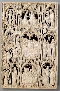 Openwork panel (plaque ajourée, fragment of a diptych), 3 registers (colonnettes) (Front)