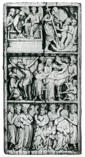 Wing, right (part of a diptych), 3 registers, bands of rosettes (décor de roses) (Front)