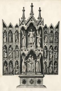 Gabled polyptych, with arches (tabernacle; colonnettes; frise d'arcatures) (Front)