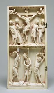 Wing, left (part of a diptych), 2 registers, bands of rosettes (décor de roses) (Front)