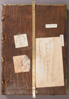 Wing, right (fragment of a diptych), 1 register, 1 arch across (plaquette), reused as part of the binding of a book (Back)