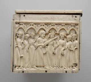 Casket with arches and quatrefoils (coffret; quatre-feuilles; frise d'arcatures) (End, left)