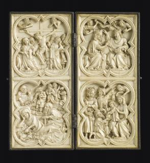 Diptych, 2 registers, with quatrefoils (quatre-feuilles) (Front)