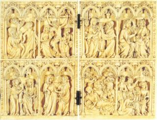Diptych, 2 registers, 4 arches across (frise d'arcatures; colonnettes) (Front)