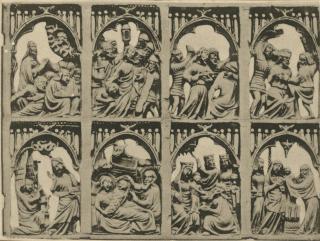 Openwork panel (possibly fragment of a casket), 2 registers, 4 arches across (colonnettes; frise d'arcatures; plaque ajourée) (Front)