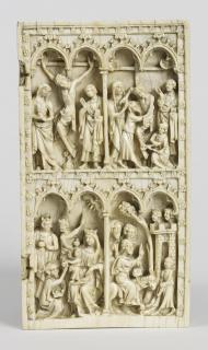 Wing, right (fragment of a diptych), 2 registers, 4 arches across, bands of rosettes (frise d'arcatures; colonnettes; décor de roses) (Front)