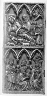 Wing, left (fragment of a diptych), 2 registers, 3 arches across (colonnettes) (Front)