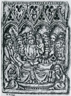 Wing, left (fragment of a diptych), 1 register, 4 arches across (plaquette; frise d'arcatures) (Front, drawing)